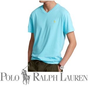 POLO RALPH LAUREN | NWT Classic Fit Jersey VNeck T-Shirt Blue Orange Pony Preppy